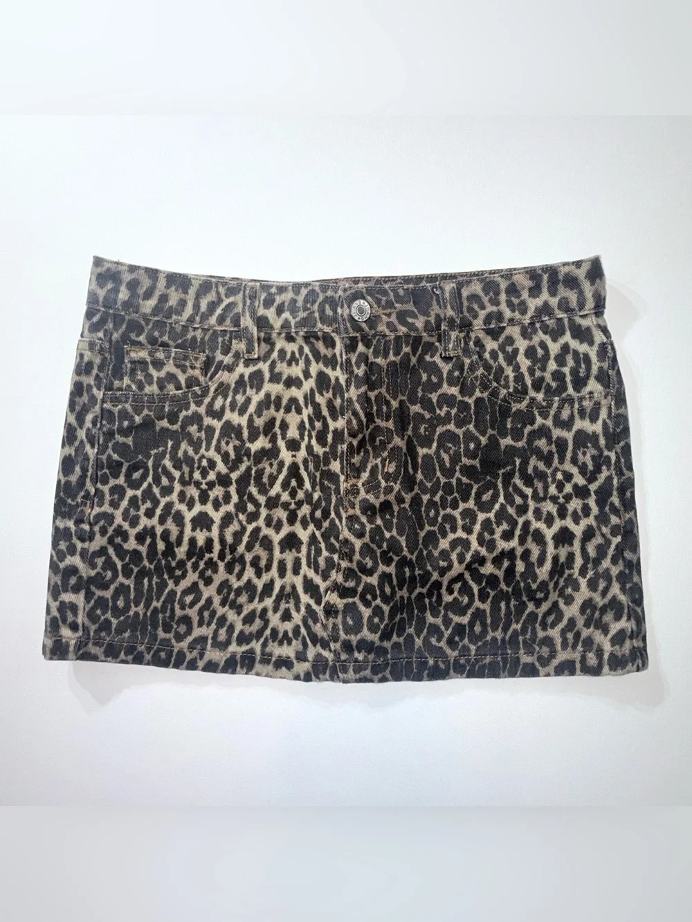 Orange Kiss Leopard Print Denim Mini Skirt Size Small